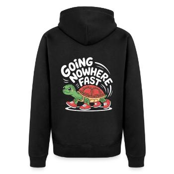 Schildkröten-Tempo mit Stil - Unisex Premium Bio Zip Hoodie - Schwarz - Hinten - Nico (187cm)
