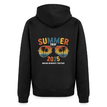 Sonnenbrille & Sonne 2025 - Unisex Premium Bio Zip Hoodie - Schwarz - Hinten - Nico (187cm)