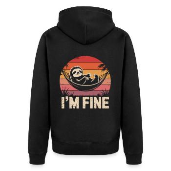 I'm Fine Sloth - Lazy, Peaceful, Done - Unisex Premium Organic Zip Hoodie - black - Back - Nico (187cm)