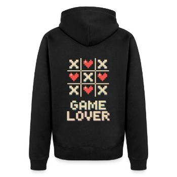 Pixel Herz Tic Tac Toe - Unisex Premium Bio Zip Hoodie - Schwarz - Hinten - Nico (187cm)