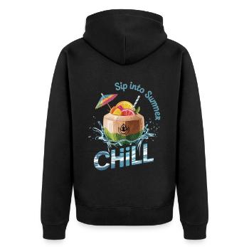 Urlaubsshirt mit Kokosdrink - Unisex Premium Bio Zip Hoodie - Schwarz - Hinten - Nico (187cm)