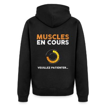Muscles en cours humour pour mon sportif - Veste à capuche bio Premium Unisexe - noir - Dos - Nico (187cm)
