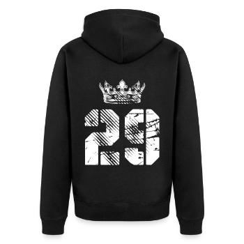 29 Zahl Krone - Unisex Premium Bio Zip Hoodie - Schwarz - Hinten - Nico (187cm)