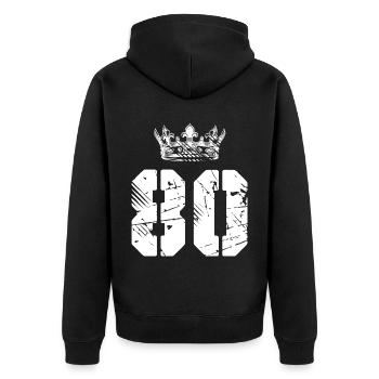 80 Zahl Krone - Unisex Premium Bio Zip Hoodie - Schwarz - Hinten - Nico (187cm)