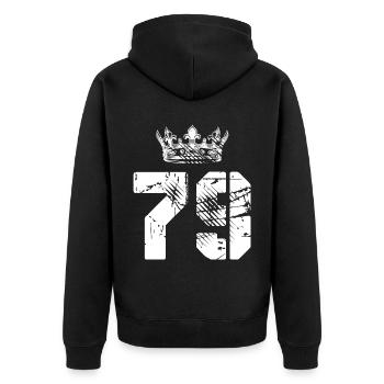 79 Zahl Krone - Unisex Premium Bio Zip Hoodie - Schwarz - Hinten - Nico (187cm)
