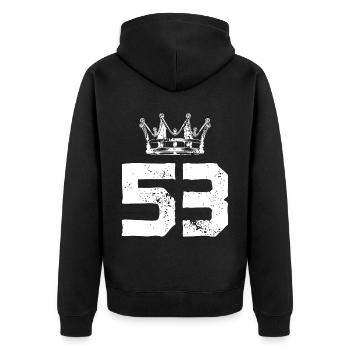53 Zahl Krone - Unisex Premium Bio Zip Hoodie - Schwarz - Hinten - Nico (187cm)