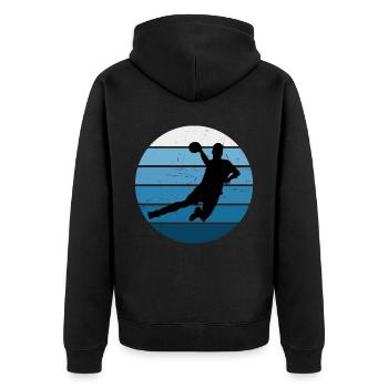 Damen Handballer Handballspielen Herren Handball - Unisex Premium Bio Zip Hoodie - Schwarz - Hinten - Nico (187cm)