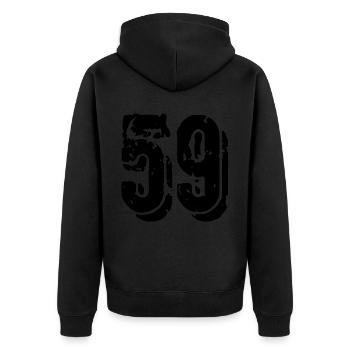 59 Zahl Trikot - Unisex Premium Bio Zip Hoodie - Schwarz - Hinten - Nico (187cm)