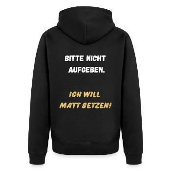 Schach Spruch Geschenk Schachmatt Queens Gambit - Unisex Premium Bio Zip Hoodie - Schwarz - Hinten - Nico (187cm)