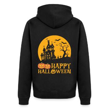 Halloween Fledermaus Kürbis - Unisex Premium Bio Zip Hoodie - Schwarz - Hinten - Nico (187cm)