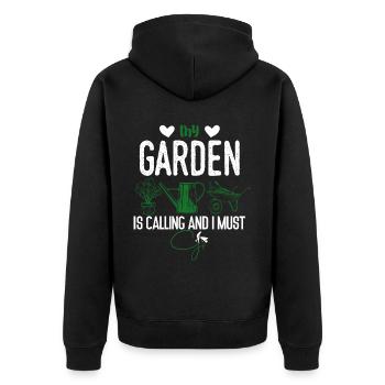 Jardinier dans le jardin Jardinier amateur prend soin des plantes - Veste à capuche bio Premium Unisexe - noir - Dos - Nico (187cm)