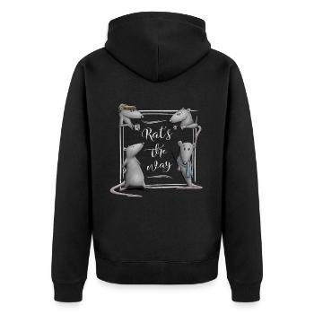 Rat’s The Way Kaffeehaus-Style Ratten Wortspiel - Unisex Premium Bio Zip Hoodie - Schwarz - Hinten - Nico (187cm)
