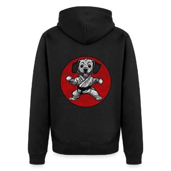 Used-look Hund in Karate Anzug Judo - Unisex Premium Bio Zip Hoodie - Schwarz - Hinten - Nico (187cm)