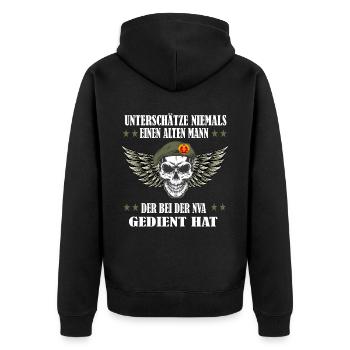 NVA Veteran DDR - Unisex Premium Bio Zip Hoodie - Schwarz - Hinten - Nico (187cm)