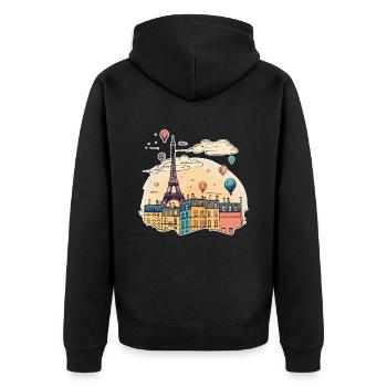 Paris Frankreich Stadt Skyline Eiffelturm Kunst - Unisex Premium Bio Zip Hoodie - Schwarz - Hinten - Nico (187cm)