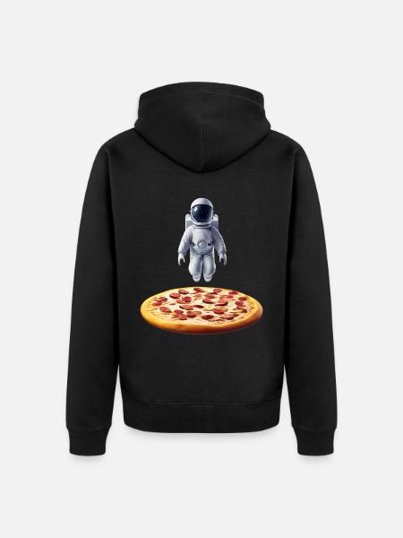 Hovering astronaut over pizza - Unisex Premium Organic Zip Hoodie - black