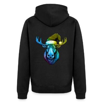 Elch Kopf Weihnachten Portät Bunt - Unisex Premium Bio Zip Hoodie - Schwarz - Hinten - Nico (187cm)