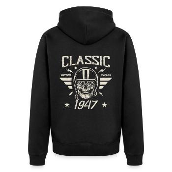 Vintage Classic Birthday Gift Born in 1947 - Unisex Premium Organic Zip Hoodie - black - Back - Nico (187cm)