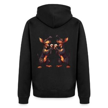 Dobermann Hund Bier Lustig Saufen - Unisex Premium Bio Zip Hoodie - Schwarz - Hinten - Nico (187cm)
