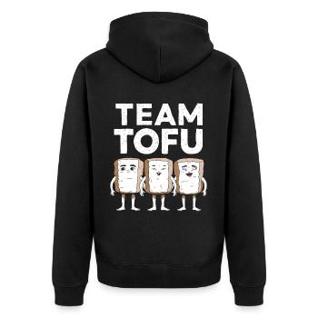 Tofu Lustiges - Unisex Premium Bio Zip Hoodie - Schwarz - Hinten - Nico (187cm)