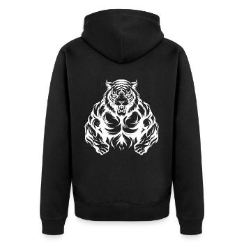 Tiger Bodybuilding - Unisex Premium Bio Zip Hoodie - Schwarz - Hinten - Nico (187cm)