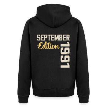Septembre 1991 - 33e Anniversaire September 1991 - Veste à capuche bio Premium Unisexe - noir - Dos - Nico (187cm)