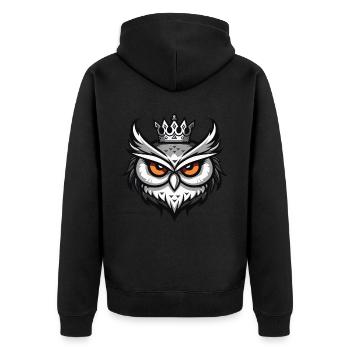 Eule Krone - Unisex Premium Bio Zip Hoodie - Schwarz - Hinten - Nico (187cm)