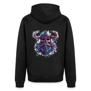 Viking Skull - Unisex Premium Organic Zip Hoodie - black - Back - Nico (187cm)