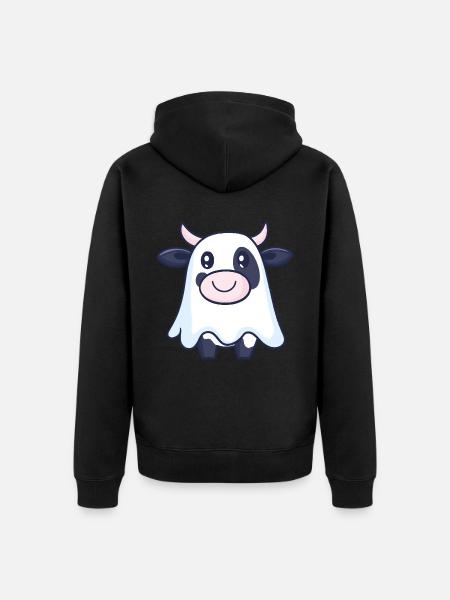 Cow Halloween Comic Ghost - Unisex Premium Organic Zip Hoodie - black