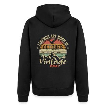 Genial seit Oktober 1961 - Oktober 1961 Geschenk - Unisex Premium Bio Zip Hoodie - Schwarz - Hinten - Nico (187cm)