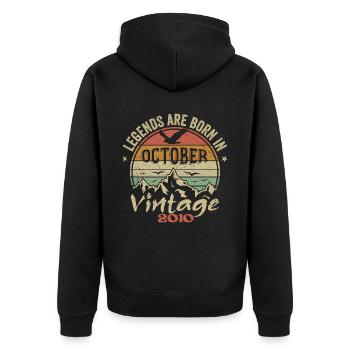 Großartig seit Oktober 2010 – Geschenk Oktober 2010 - Unisex Premium Bio Zip Hoodie - Schwarz - Hinten - Nico (187cm)