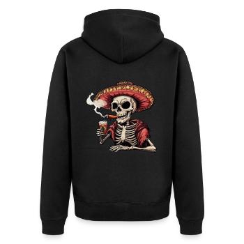 Skelett Totenkopf Totenschädel Zigarre Schnaps - Unisex Premium Bio Zip Hoodie - Schwarz - Hinten - Nico (187cm)