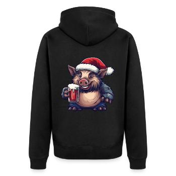 Pig Christmas Beer Funny Wild Boar - Unisex Premium Organic Zip Hoodie - black - Back - Nico (187cm)