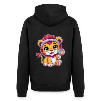 Mignon lion kawaii avec des bonbons - Veste à capuche bio Premium Unisexe - noir - Dos - Nico (187cm)