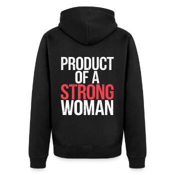Product Of A Strong Woman 9 - Unisex Premium Bio Zip Hoodie - Schwarz - Hinten - Nico (187cm)
