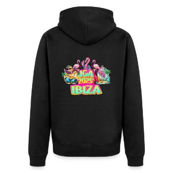 Bachelor Party 2025 Ibiza Spain Party Celebrate Beer Flamingo - Unisex Premium Organic Zip Hoodie - black - Back - Nico (187cm)