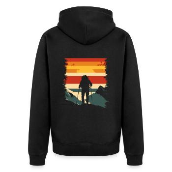 Wandern Berge Vintage Wanderer Vatertag - Unisex Premium Bio Zip Hoodie - Schwarz - Hinten - Nico (187cm)