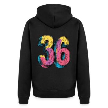 36 Number Colorful - Unisex Premium Organic Zip Hoodie - black - Back - Nico (187cm)