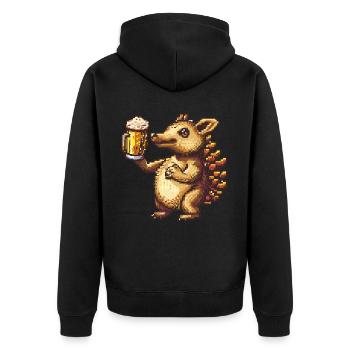 Gürteltier Pixel Bier - Unisex Premium Bio Zip Hoodie - Schwarz - Hinten - Nico (187cm)