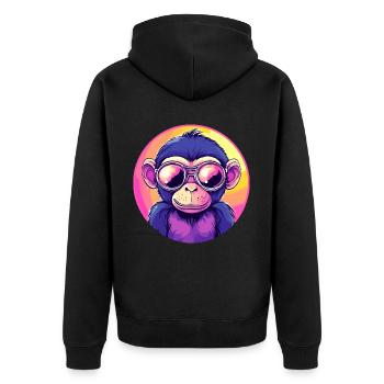 Neon Affe mit Sonnenbrille - Unisex Premium Bio Zip Hoodie - Schwarz - Hinten - Nico (187cm)