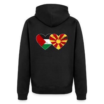 Palästina Mazedonien Flagge used - Unisex Premium Bio Zip Hoodie - Schwarz - Hinten - Nico (187cm)