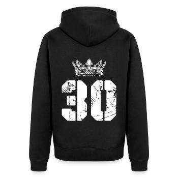 30 Zahl Krone - Unisex Premium Bio Zip Hoodie - Schwarz - Hinten - Nico (187cm)