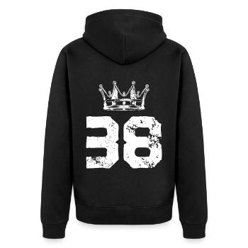 38 Number crown - Unisex Premium Organic Zip Hoodie - black - Back - Nico (187cm)