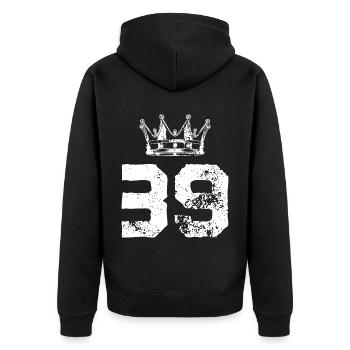 39 Number crown - Unisex Premium Organic Zip Hoodie - black - Back - Nico (187cm)