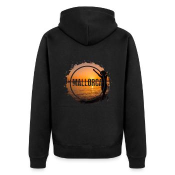 Mallorca Spanien Sommer Sonne Strand Meer Palmen - Unisex Premium Bio Zip Hoodie - Schwarz - Hinten - Nico (187cm)