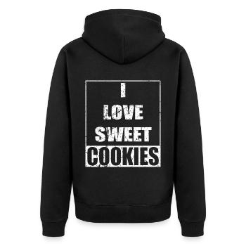 Backen, Plätzchen Spruch, Ich liebe süße Kekse - Unisex Premium Bio Zip Hoodie - Schwarz - Hinten - Nico (187cm)