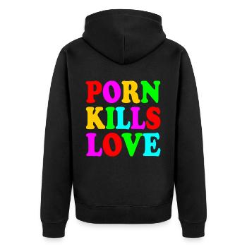 Porn kills love - Unisex Premium Bio Zip Hoodie - Schwarz - Hinten - Nico (187cm)