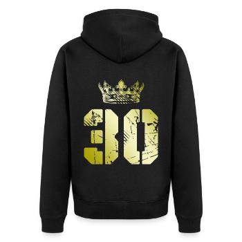 30 Zahl Krone - Unisex Premium Bio Zip Hoodie - Schwarz - Hinten - Nico (187cm)