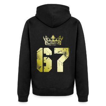 67 Zahl Krone - Unisex Premium Bio Zip Hoodie - Schwarz - Hinten - Nico (187cm)
