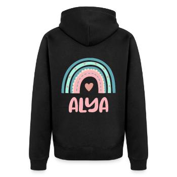 Alya Name Regenbogen Baby - Unisex Premium Bio Zip Hoodie - Schwarz - Hinten - Nico (187cm)